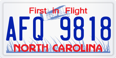 NC license plate AFQ9818