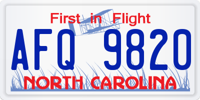 NC license plate AFQ9820