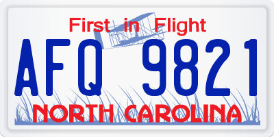 NC license plate AFQ9821