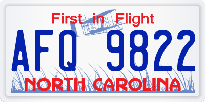 NC license plate AFQ9822