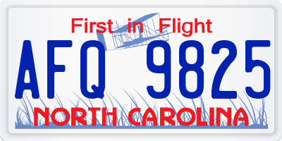 NC license plate AFQ9825
