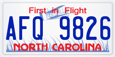 NC license plate AFQ9826