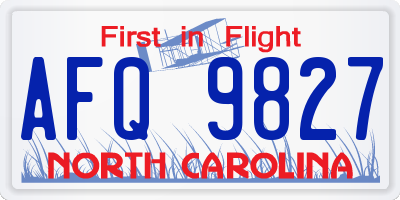 NC license plate AFQ9827