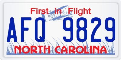 NC license plate AFQ9829