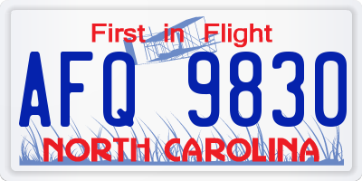 NC license plate AFQ9830