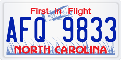 NC license plate AFQ9833