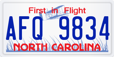 NC license plate AFQ9834