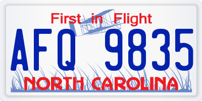 NC license plate AFQ9835