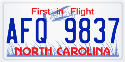 NC license plate AFQ9837