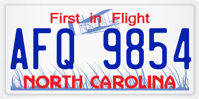 NC license plate AFQ9854