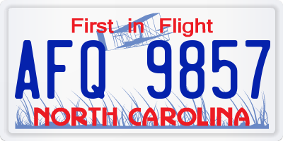 NC license plate AFQ9857