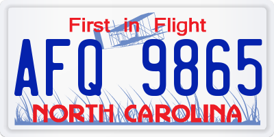 NC license plate AFQ9865