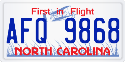 NC license plate AFQ9868