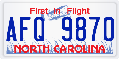 NC license plate AFQ9870