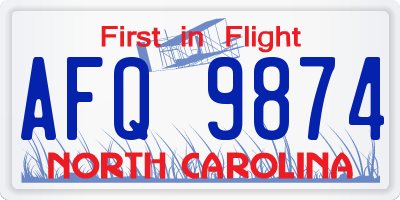 NC license plate AFQ9874