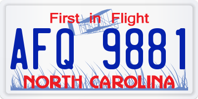 NC license plate AFQ9881