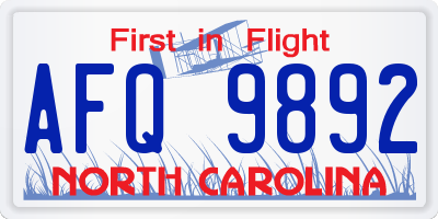 NC license plate AFQ9892