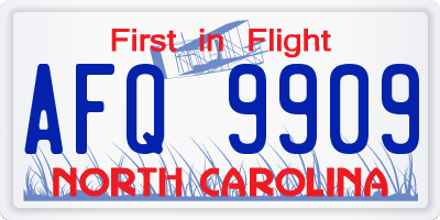NC license plate AFQ9909