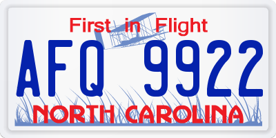 NC license plate AFQ9922
