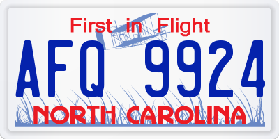 NC license plate AFQ9924