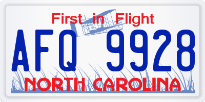 NC license plate AFQ9928