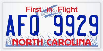 NC license plate AFQ9929