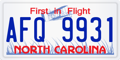 NC license plate AFQ9931