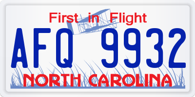 NC license plate AFQ9932