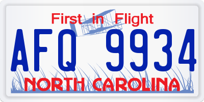 NC license plate AFQ9934