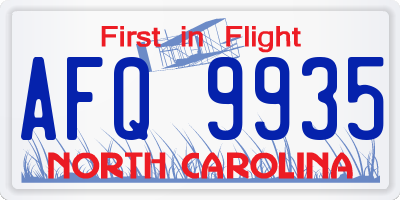 NC license plate AFQ9935