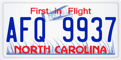 NC license plate AFQ9937