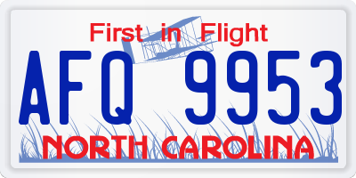 NC license plate AFQ9953