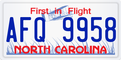 NC license plate AFQ9958