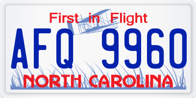 NC license plate AFQ9960