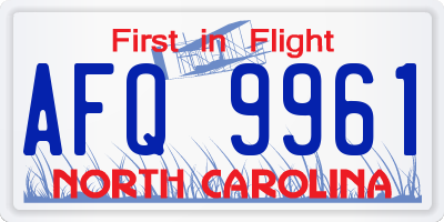 NC license plate AFQ9961