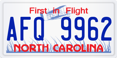 NC license plate AFQ9962