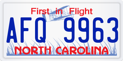 NC license plate AFQ9963