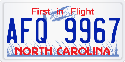 NC license plate AFQ9967