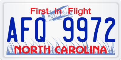 NC license plate AFQ9972