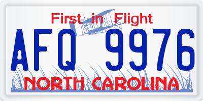 NC license plate AFQ9976
