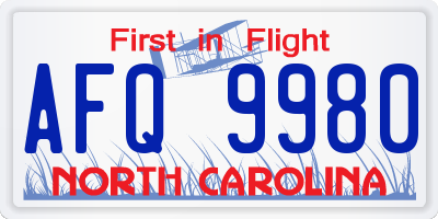 NC license plate AFQ9980