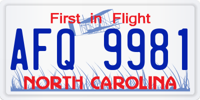 NC license plate AFQ9981