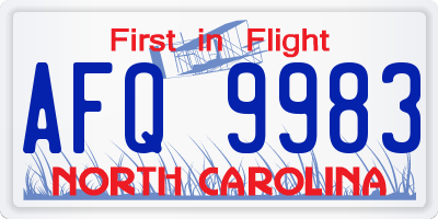 NC license plate AFQ9983
