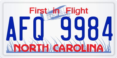NC license plate AFQ9984