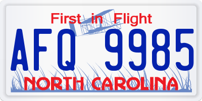 NC license plate AFQ9985