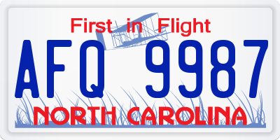NC license plate AFQ9987