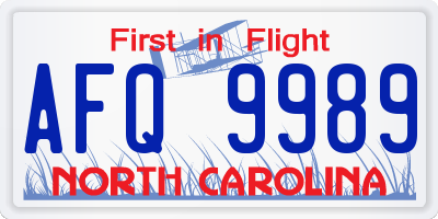 NC license plate AFQ9989