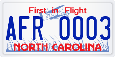 NC license plate AFR0003