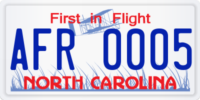 NC license plate AFR0005