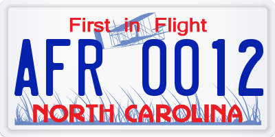 NC license plate AFR0012